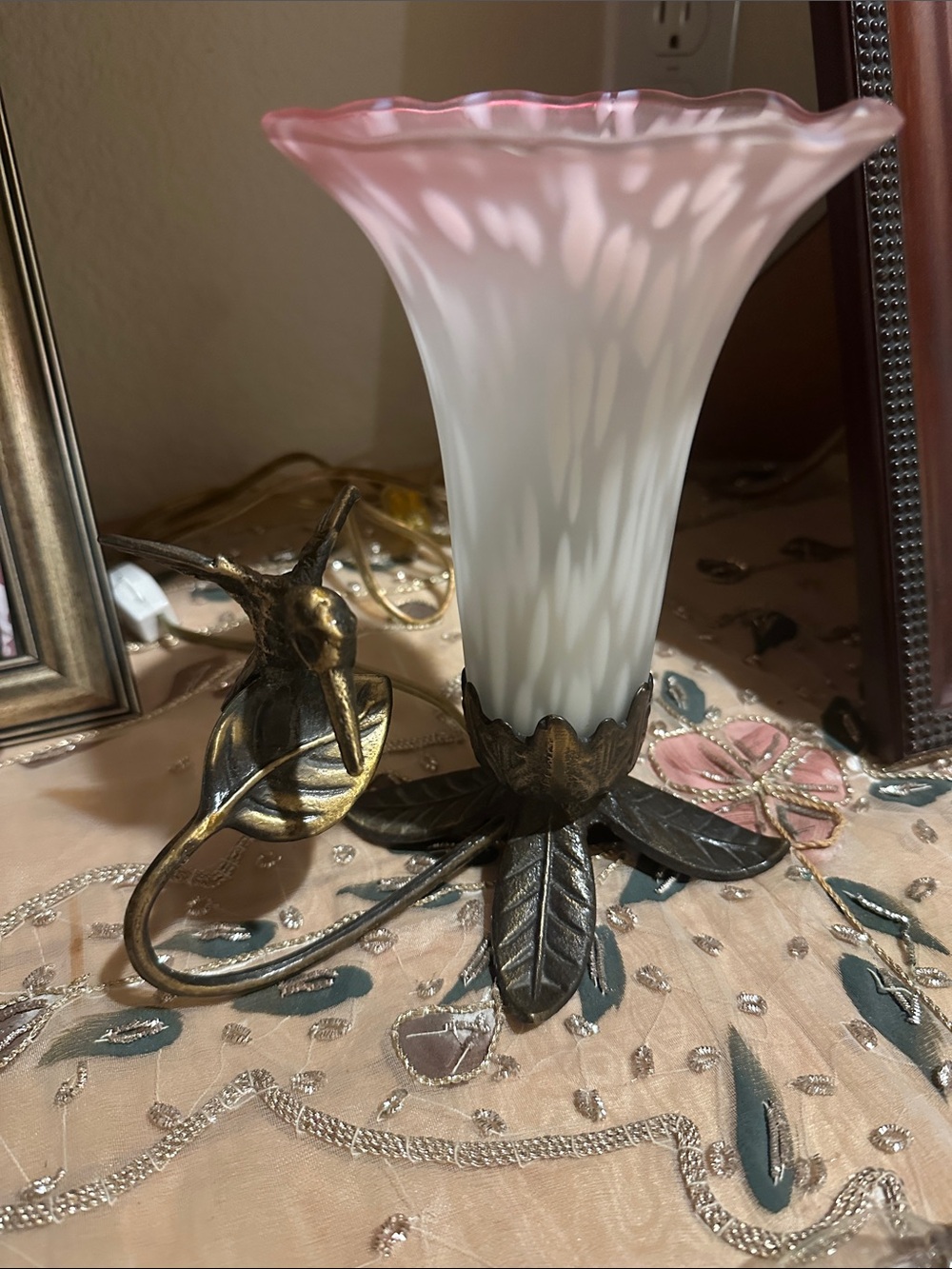 Pink and White Glass Tulip Accent Lamp - Decorative Home Accent
